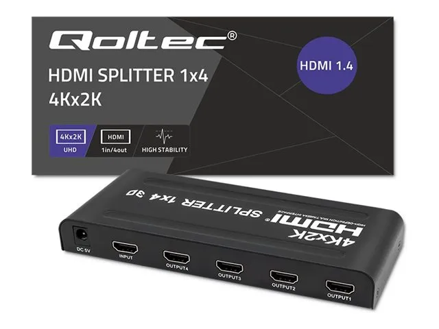 Qoltec - Video/lyd-splitter - active, high stability - 4 x HDMI - stasjonær - DC