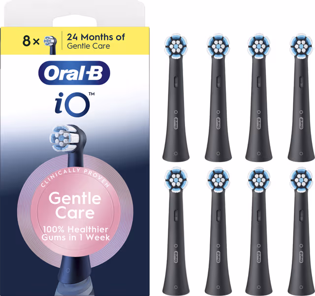 Oral-B iO Gentle Care tannbørstehoder 778602 (sort) 8-pakning
