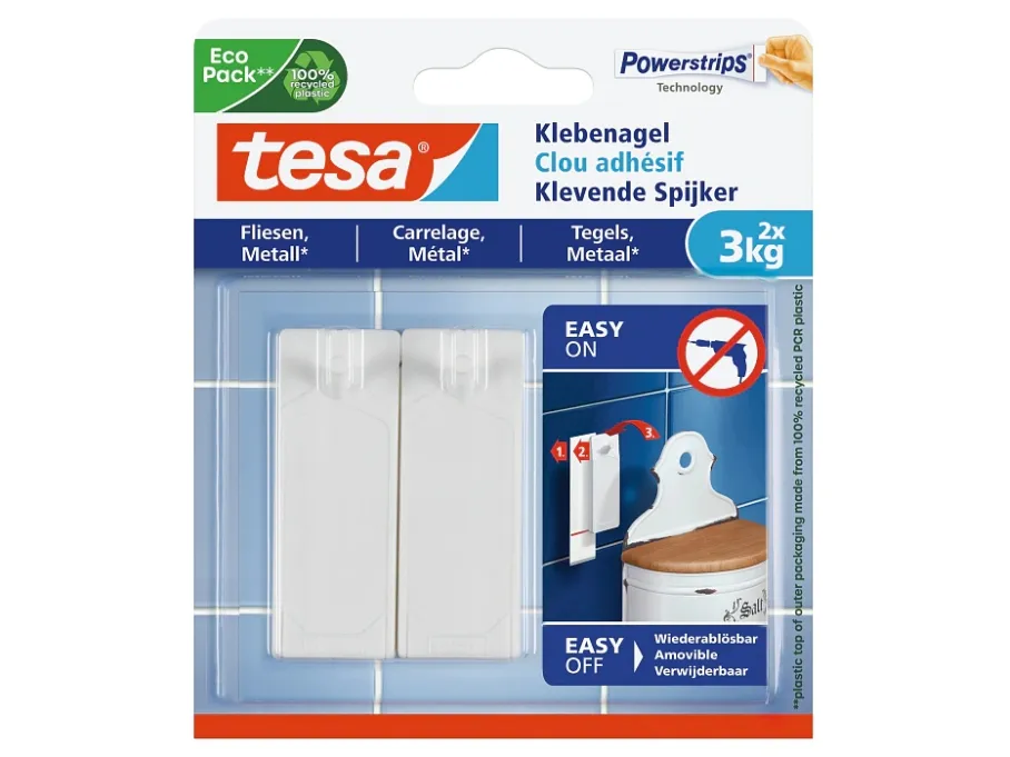 TESA 77763-00000, Innendørs, Universalkrok, Hvit, Limstrimmel, 3 kg, Fliser og metall