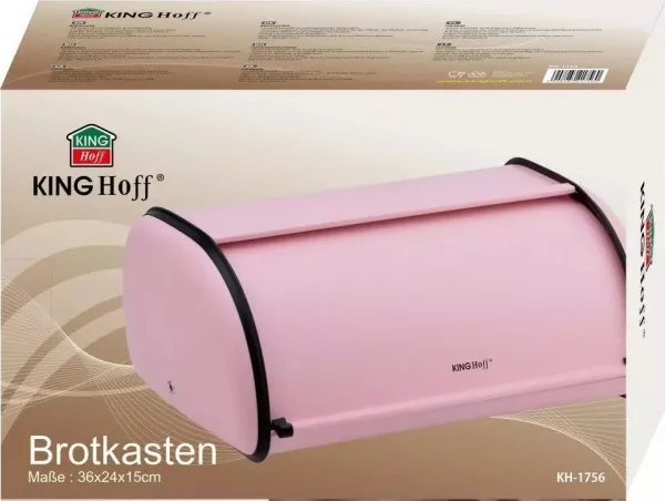 Brødboks KingHoff metall 1756 brødbeholder stål rosa