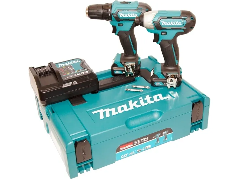 Makita CLX224SAJ, Elektrisk skrutrekker, Pistolhåndtak, Sort, Blå, Overbelastning, Batteri, 12 V