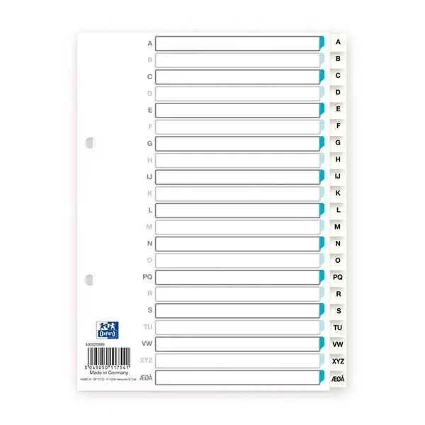 Elba 400020999, Alfabetisk faneindeks, Polypropylen (PP), Hvit, Portrett, A