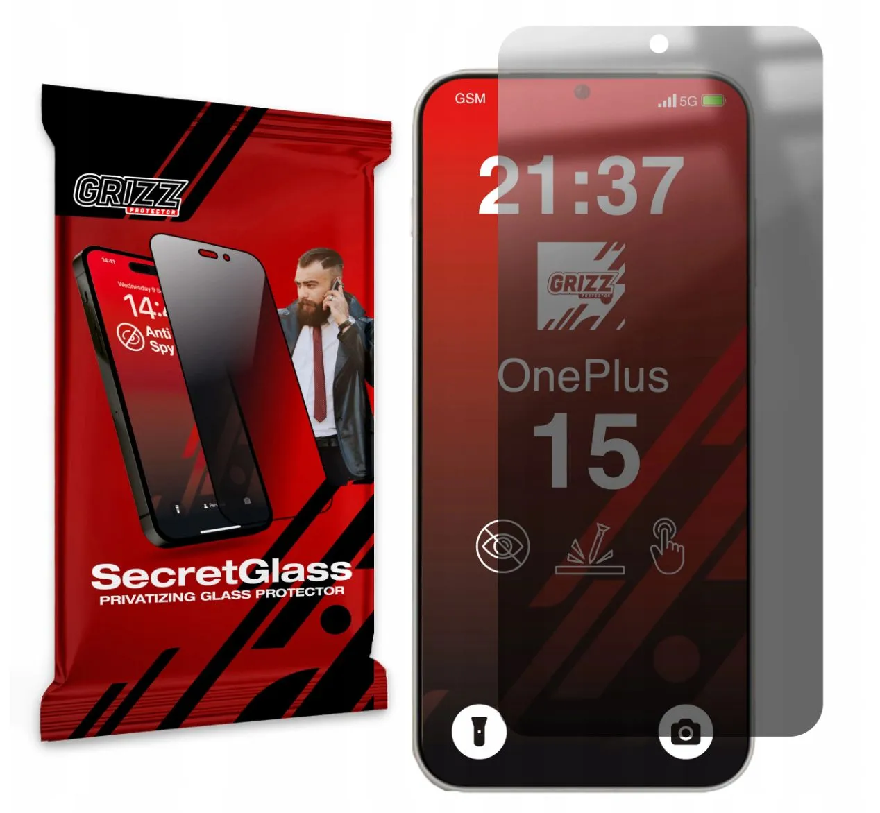 GrizzGlass matt personvern-beskyttelsesglass SecretGlass til OnePlus 15