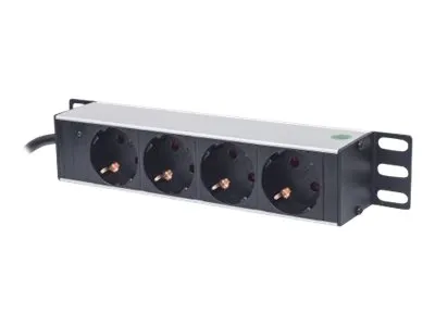 Intellinet 10 1U Rackmount 4-Way Power Strip - German Type, With Power Indicator, No Surge Protection, 1.8m Power Cord - Flerkoplingslist (kan monteres i rack) - 125 V - inngang: CEE 7/4 - utgangskontakter: 4 (power CEE 7/3) - 1U - 10 - Tyskland - svart