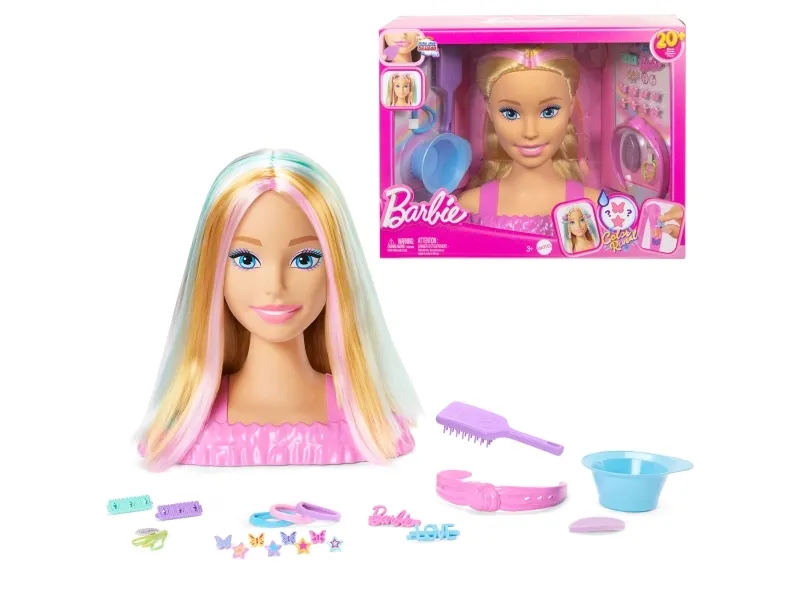 Barbie Doll Styling Head, blondt hår med mer enn 20 hårstylingtilbehør, Sminke/styling dukkehode, Hunkjønn, 3 år, Jente, 266 mm, 1,2 kg