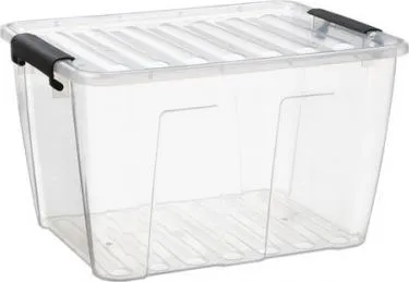 Jacobelc plast oppbevaringsboks HOME BOX, 15 liter, gjennomsiktig med lokk, PP, svarte klemmer - 1 stk (22410800)
