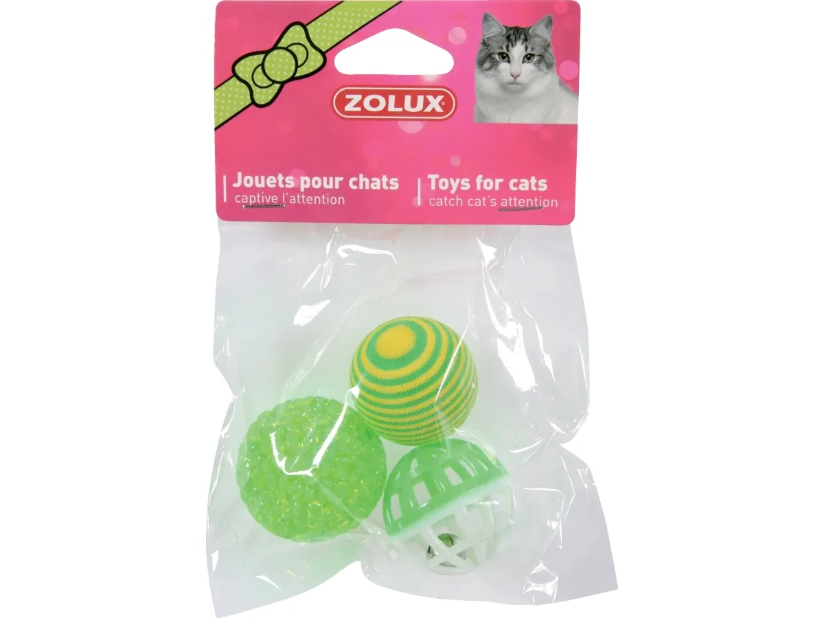Zolux leke til katt, sett med 3 baller ulike 4 cm