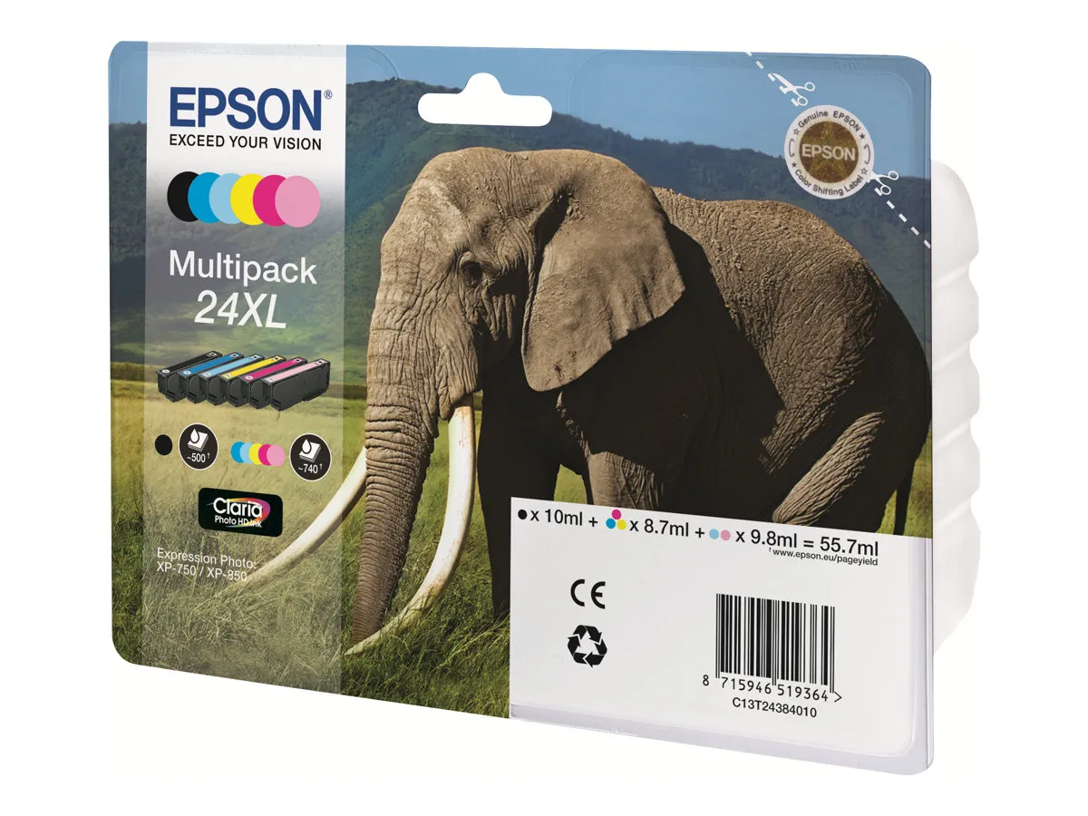 Epson 24XL Multipack - 6 pakker - XL - svart, gul, cyan, magenta, lys magenta, lys cyan - original - blekkpatron - for Expression Photo XP-55, XP-750, XP-760, XP-850, XP-860, XP-950, XP-960, XP-970
