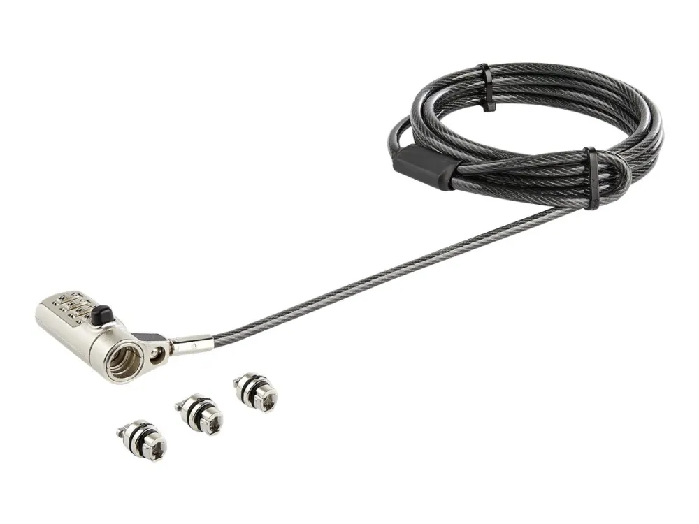 Startech 6.5' (2m) 3-in-1 Universal Laptop Cable Lock, 4-Digit Combination Laptop/Desktop Security Cable Lock Compatible w/ K-Slot, Nano & Wedge Slot Computer, Anti-Theft Steel Cable - Universal Laptop Lock - Sikkerhetskabellås - 2 m - TAA-samsvar