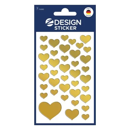 Etiketter Z-Design Guldhjerter - med 39 stk.