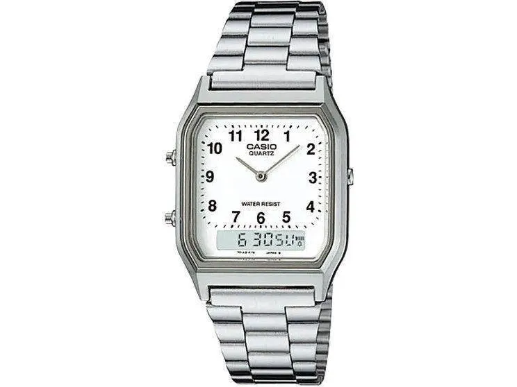 Casio AQ230A-7BMQ Collection unisex retro armbåndsur, sølv (AQ230A-7BMQ)