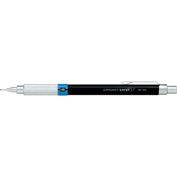 Mekanisk blyant Uni Pencil 0,7 mm M7-552 - fin mekanisk blyant med metallgrep, hardhetsindikator og viskelær på toppen