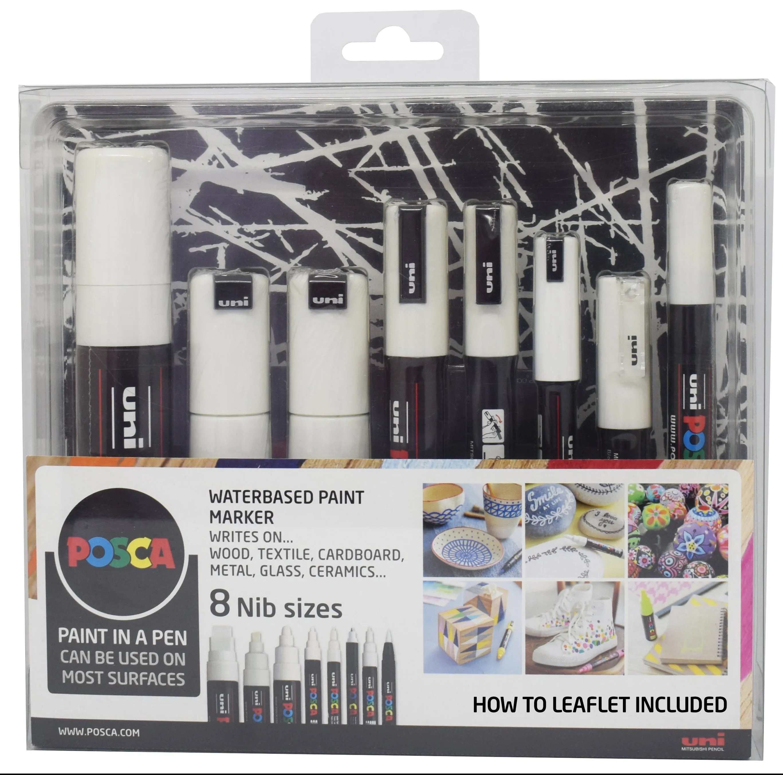 POSCA WHITE SÆT - 8 NIP STØRRELSER