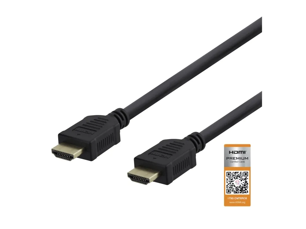 DELTACO - Premium High Speed - HDMI-kabel med Ethernet - HDMI hann til HDMI hann - 50 cm - svart - 4K 60Hz støtte, up to 18 Gbps data transfer rate, 3840 x 2160 støtte