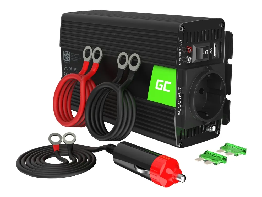 Green Cell INV03DE - DC til AC inverter - DC 12 V - 500 Watt - Europa - sort