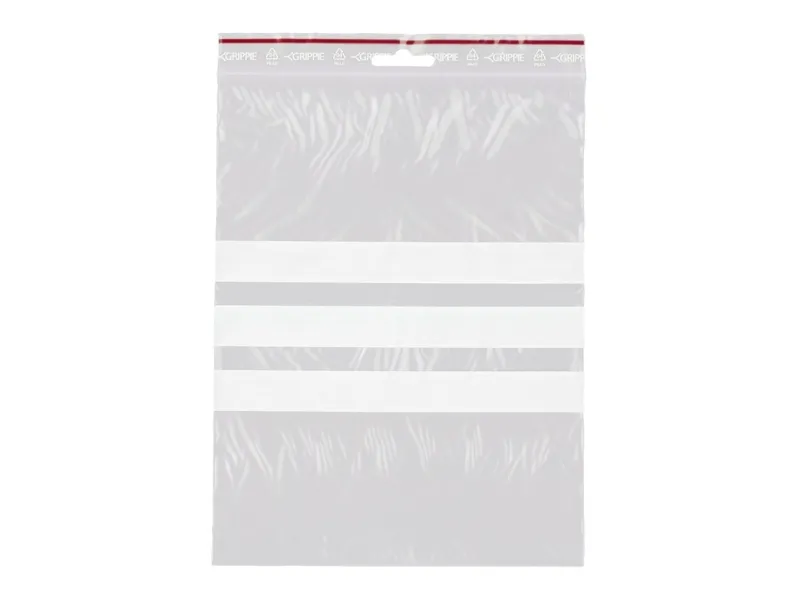 Lynlåspose, Grippie, 50 µm, 170 x 230 mm LD-PE, Transparent, med skrivefelt lynlåslukning, pakke a 1