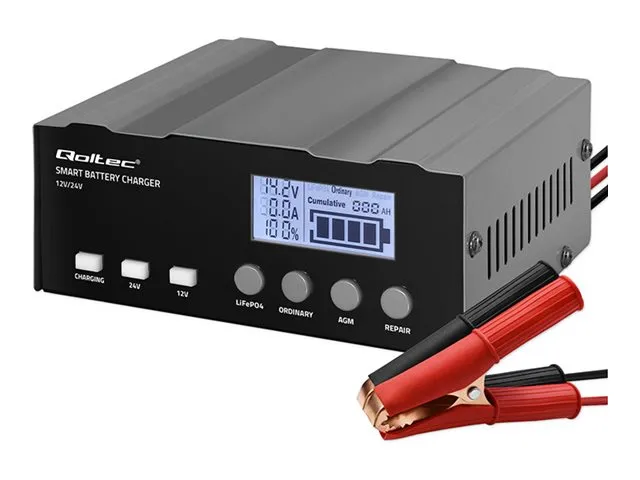 Qoltec intelligent lader mikroprosessor 12V | 12,6V | 24V | Lader med reparasjonsfunksjon for AGM GEL LiFePO4 batteri |