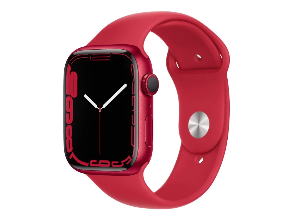 Apple Watch Series 7 (GPS) - (PRODUCT) RED - 45 mm - rød aluminium - smartklokke med sportsbånd - fluorelastomer - rød - båndbredde: Regular - 32 GB - Wi-Fi, Bluetooth - 38.8 g