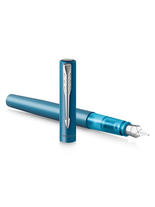 Parker Vector XL Fountain Pen | Metallic Teal Lacquer on Brass | Medium Nib with Blue Ink Refill | Gift Box