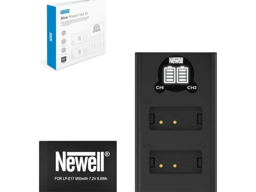 Batteri Newell NEWELL dobbel lader DL-USB-C + batteri LP-E17 til Canon