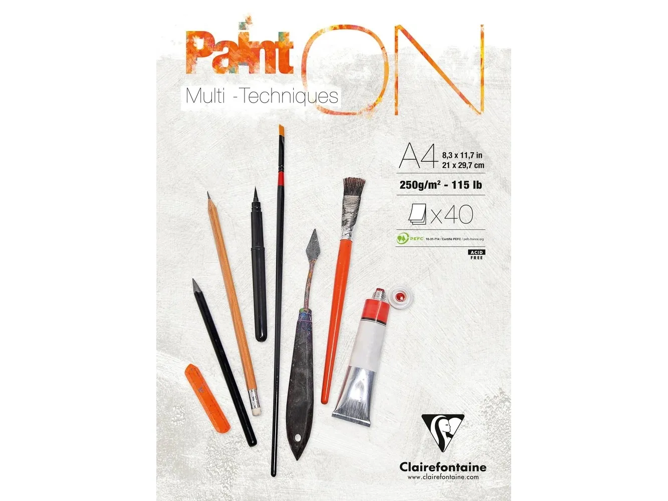Clairefontaine PAINT-ON blok A4 toplimet 40 ark hvid