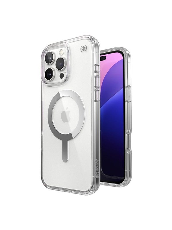 Speck Presidio Perfect-Clear MagSafe - iPhone 16 Pro Max Case - Clear / Chrome Finish / Serene Silver