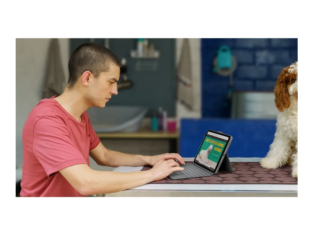 Logitech Combo Touch - Tastatur og folioveske - med styrepute - bakgrunnsbelyst - Apple Smart connector - AZERTY - Fransk - Oxford-grå - for Apple 10.9-inch iPad (10. generasjon)