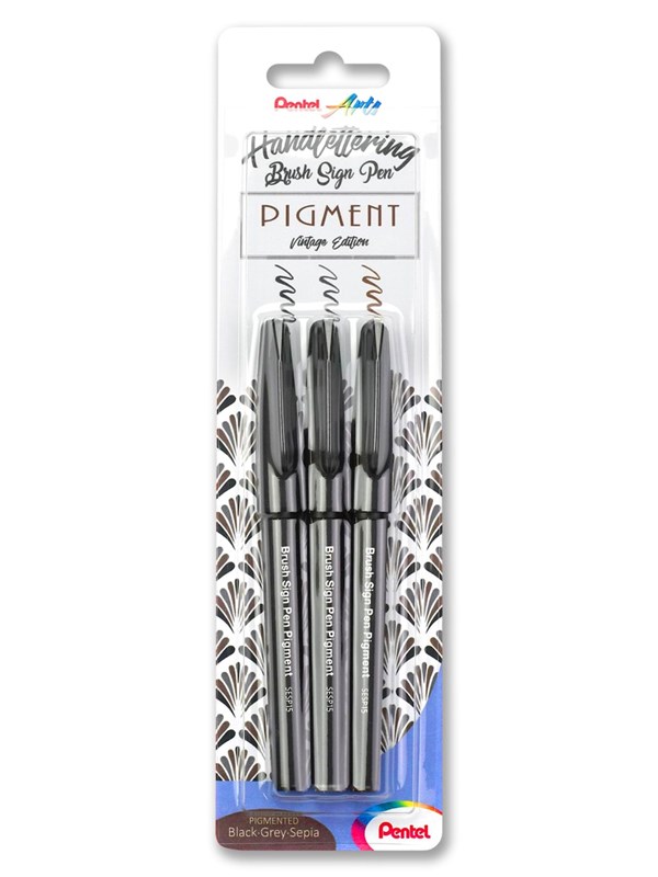 Pentel XSESP15/3 Brush Sign Pen Pigm