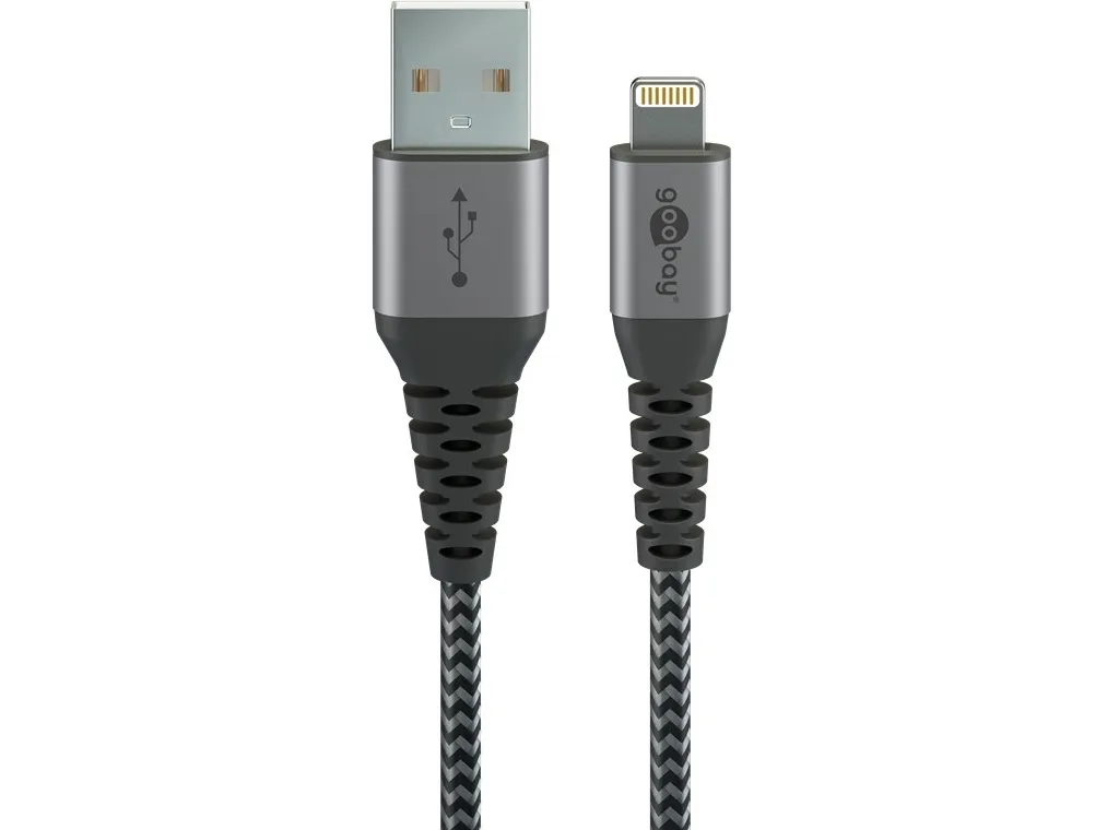 Goobay 49272, 2 m, Lightning, USB C, Hankjønn, Hankjønn, Sort, Grå