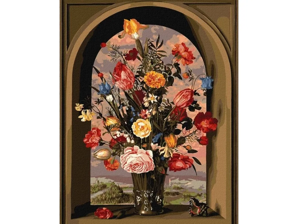 Ideyka male etter tall med ramme 40x50 cm blomsterkomposisjon