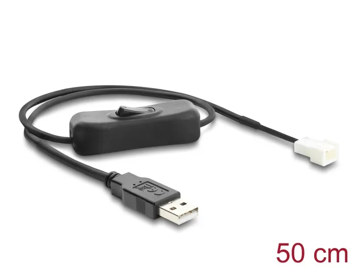 Delock - Viftestrømkabel - USB (hann) til 3-pins viftekontakt (hann) - 5 V - 50 cm - slå av/på-bryter