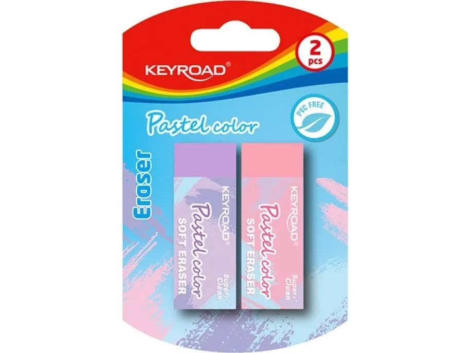 Keyroad viskelær for tegning KEYROAD, 2 stk, blister, pastellfarger, miks farger