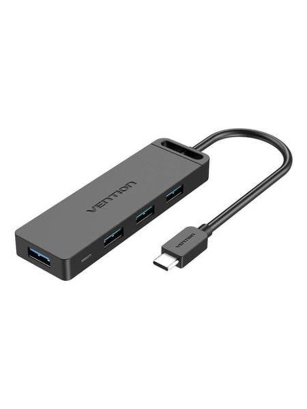 Vention Hub 5in1 with 4 Ports USB 3.0 and USB-C cable 0.15m Black USB-hub - USB 3.0 - 4 porter - Svart