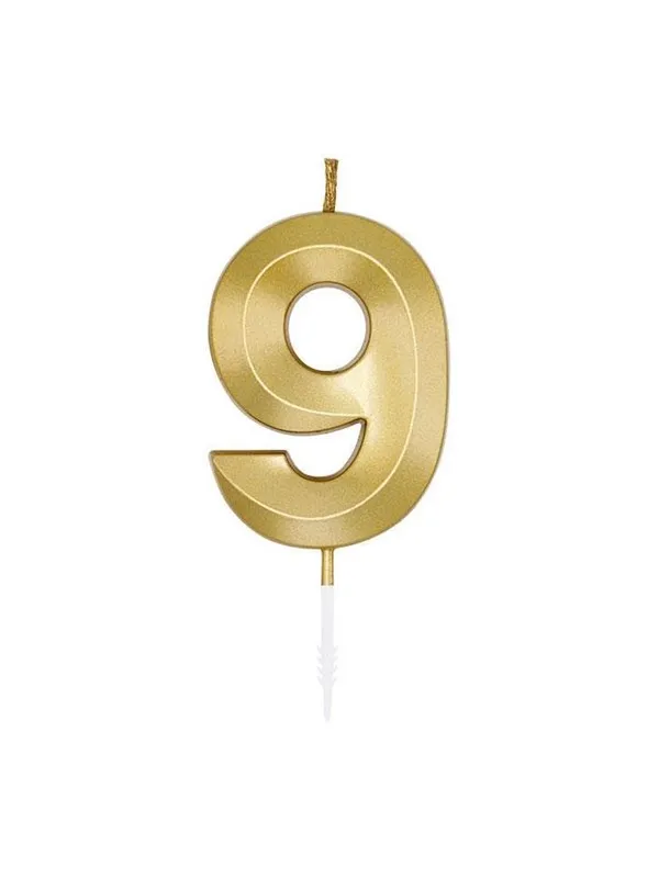 Globos Cake Candle 6cm Metallic Gold no. 9