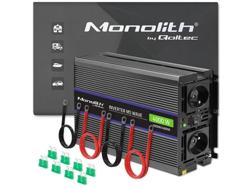 Qoltec Monolith 4000 MS Wave spenningsomformer | 12V til 230V | 2000/4000W | USB