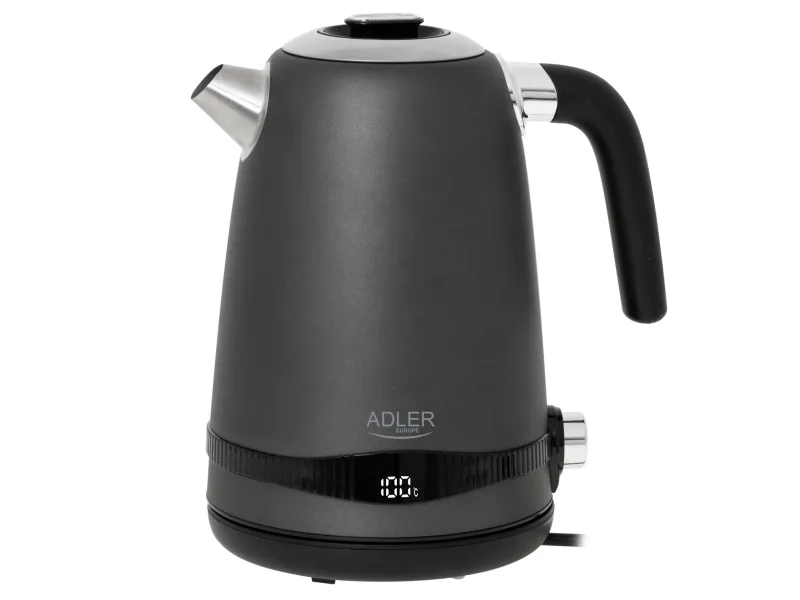 Adler AD 1295 grå vannkoker metall 1,7l med LCD og temperaturkontroll