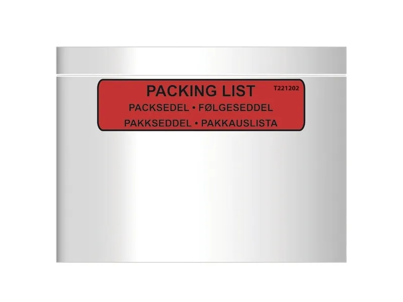 Følgeseddellommer, C5, 240 x 185 mm, Rød red-black printed Packing list, LD-PE karton a 1000 stk