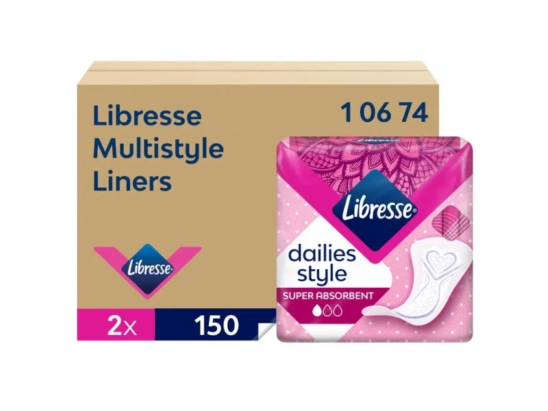 Truseinnlegg Libresse Multistyle - dispenser refill - uparfymert hvit - 2x150 stk./kartong