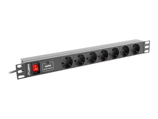 Lanberg PDU-07F-0200-IEC-BK - Strømfordelerenhet (kan monteres i rack) - AC 220-250 V - 2500 watt - enkeltfase - inngang: IEC 60320 C14 10A - utgangskontakter: 7 (7 x Type F) - 1U - 19 - 2 m kabel - svart