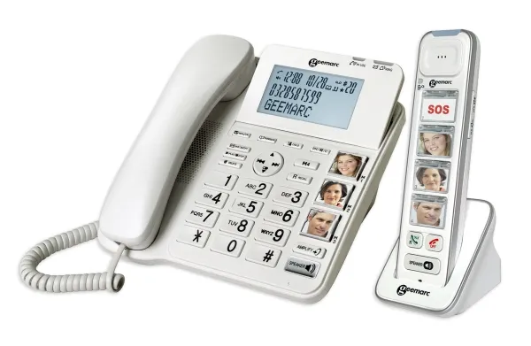 Geemarc Telecom Combi-Photo 295, Analog/DECT-telefon, Kablet og trådløst håndsett, Høyttalertelefon, 50 oppføringer, Ringe-ID, Hvit