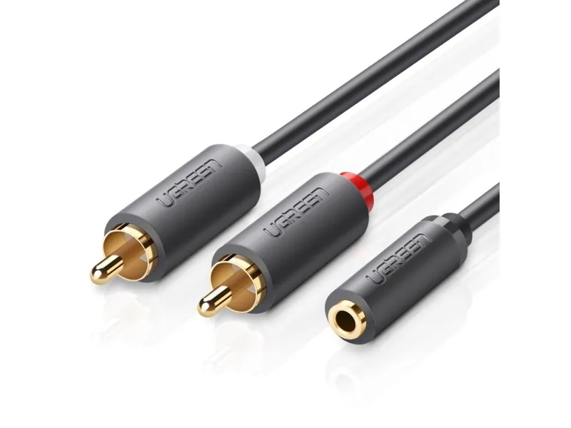 Ugreen 10588, 2 x RCA, Hankjønn, 3.5mm, Hunkjønn, 1 m, Sort