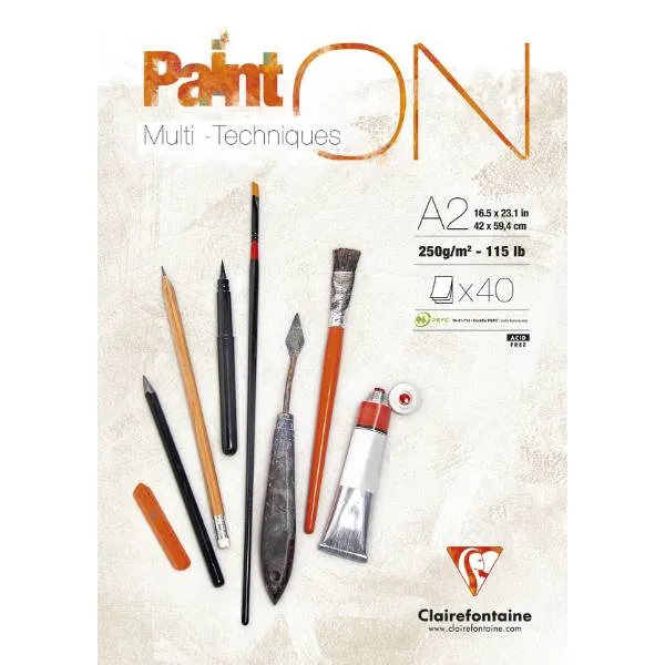 Paint-On Blok A2 250gram 40 ark hvidt papir, multi teknik, toplimet