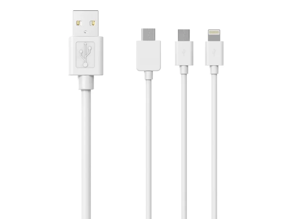 Sinox SOE04960, 1 m, USB A, USB C/Micro-USB B/Lightning, USB 2.0, Hvit