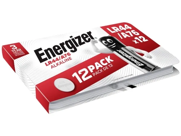 Knapcellebatteri Energizer® Alkaline, LR44/A76, pakke med 12 stk.