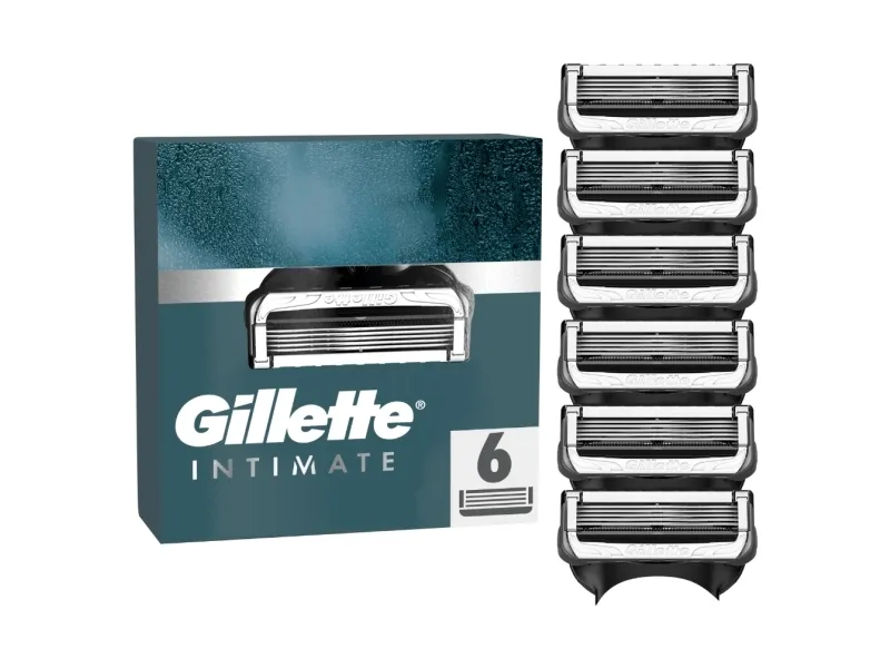 Gillette Intimate Razor Blades 6 Replacement Blades for Men's Wet Shavers with Improved Glide Strips for Gentle Application and Shower Hanger for Easy Storage Dermatologically Tested Pack of 6