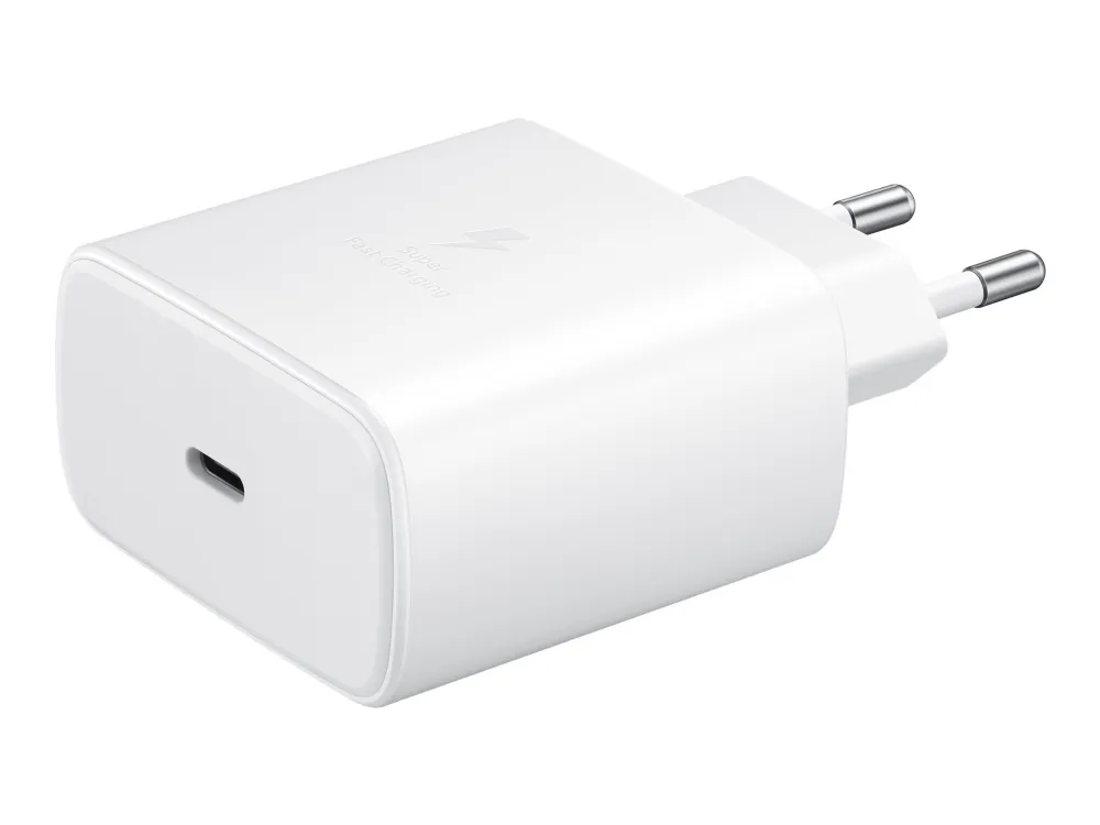 Samsung Travel Adapter EP-TA845 - Strømadapter - 45 watt - 3 A - SFC 2.0 (USB-C) - på kabel: USB-C - hvit - for Galaxy A20, A50, A70, A8s, M30, M40, Note10, S20, S20 5G, S20+ 5G, Z Flip, Z Flip 5G