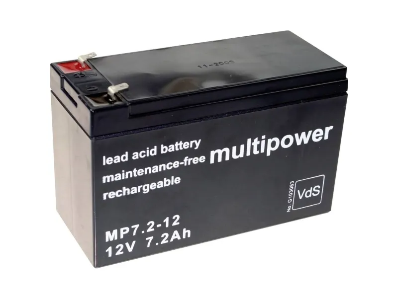 multipower MP7,2-12 blybatteri 12 V 7,2 Ah blyfleece (B x H x D) 65 x 102 x 151 mm