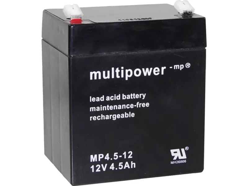multipower PB-12-4,5-4,8 blybatteri 12 V 4,5 Ah blyfleece (B x H x T) 90 x 107 x 70 mm flatstift 4,8 mm vedlikeholdsfritt lav selvutlading