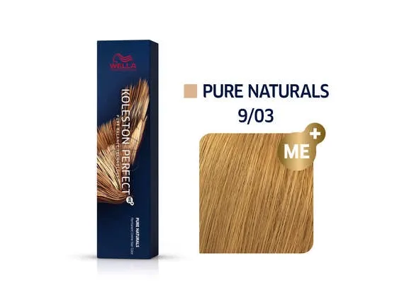Wella Koleston Perfect Me+ Pure Naturals Permanent Hair Colour Cream, No. 9/03 Light Blonde Natural Gold, 60ml