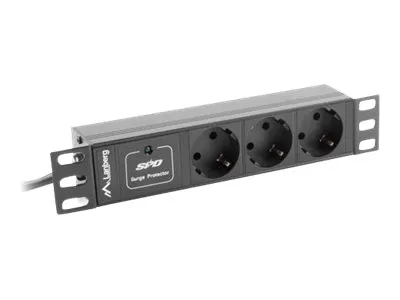Lanberg PDU-03F-0200-BK - Strømfordelerenhet (kan monteres i rack) - AC 230 V - 4000 watt - inngang: CEE 7/4 / CEE 7/7 - utgangskontakter: 3 (type F) - 1U - 10 - 2 m kabel - svart